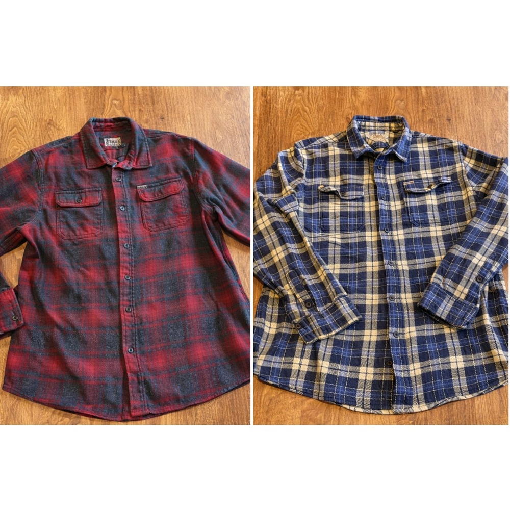Orvis Flannel Shacket‎ Lot Shirts Jacket Men's XXL Blue Red Plaid Pockets Thick
